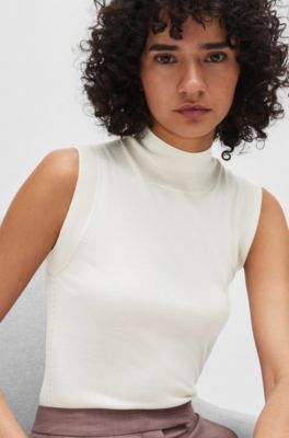 BOSS Sleeveless top in silk with mock neckline