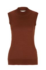 Sleeveless top in silk with mock neckline, Brown