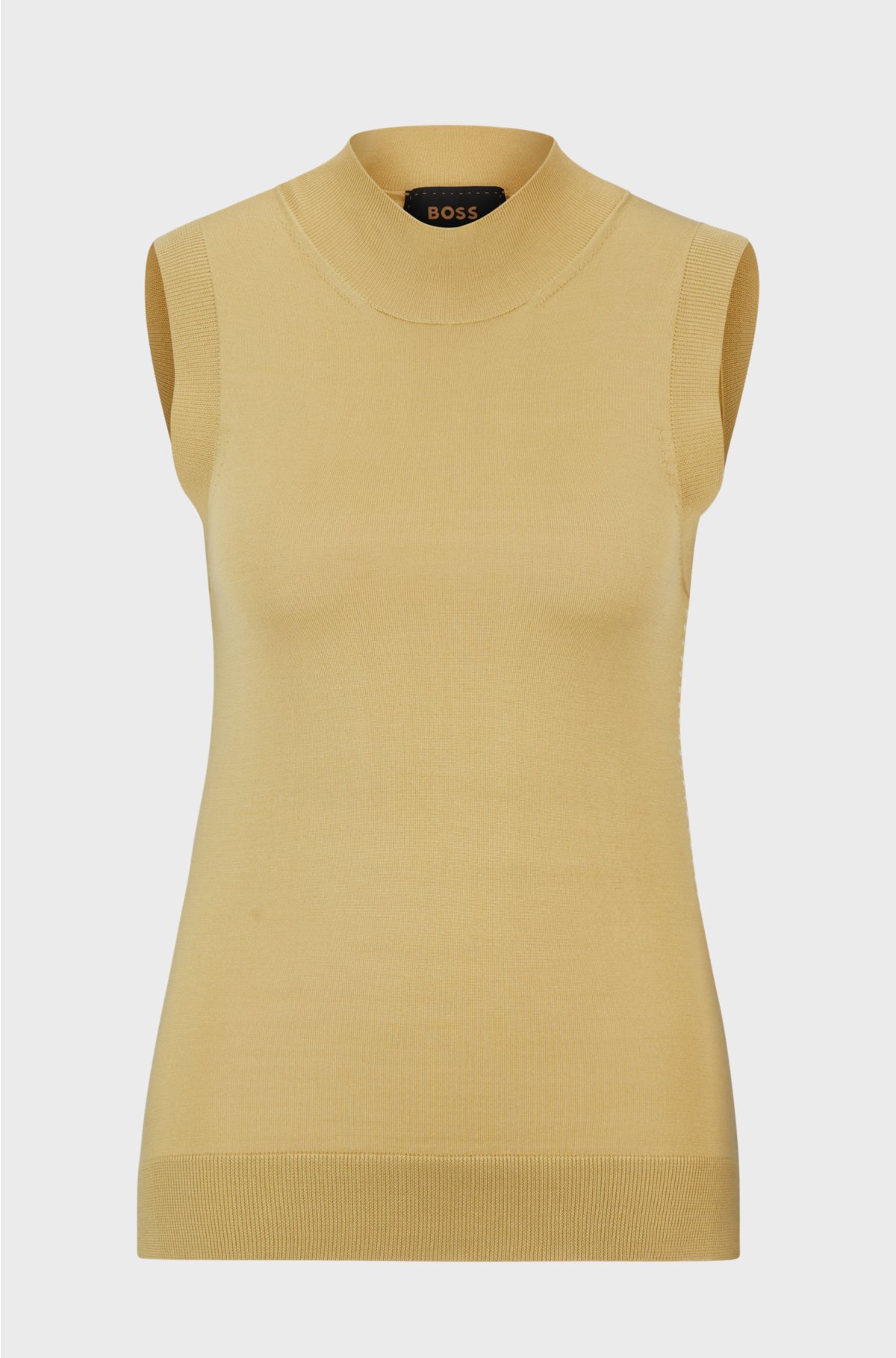 Sleeveless top in silk with mock neckline, Yellow