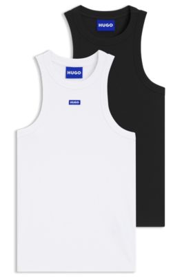 Two-pack of logo tank tops in stretch cotton, White / Black