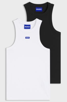 Two-pack of logo tank tops in stretch cotton, White / Black