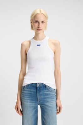 Two-pack of logo tank tops in stretch cotton, White / Black