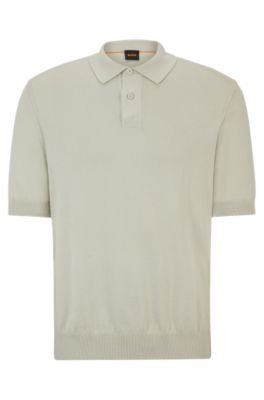 Cotton-blend polo sweater with embroidered logo, Light Beige