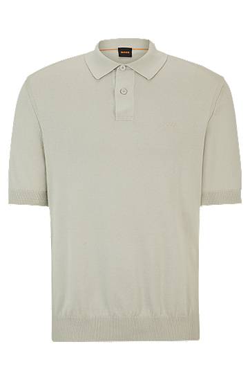 Short-sleeved cotton-blend polo sweater with embroidered logo, Hugo boss