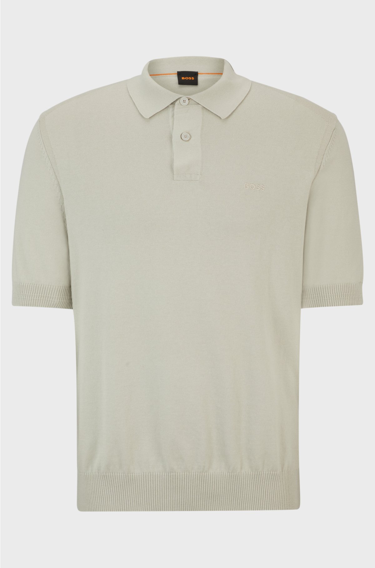 Short-sleeved cotton-blend polo sweater with embroidered logo, Light Beige