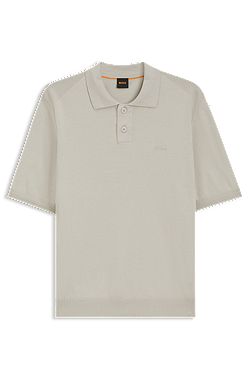 Cotton-blend polo sweater with embroidered logo