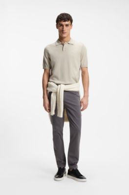 Cotton-blend polo sweater with embroidered logo, Light Beige