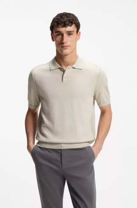 Cotton-blend polo sweater with embroidered logo
