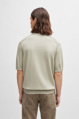 Cotton-blend polo sweater with embroidered logo, Light Beige