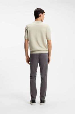 Cotton-blend polo sweater with embroidered logo, Light Beige