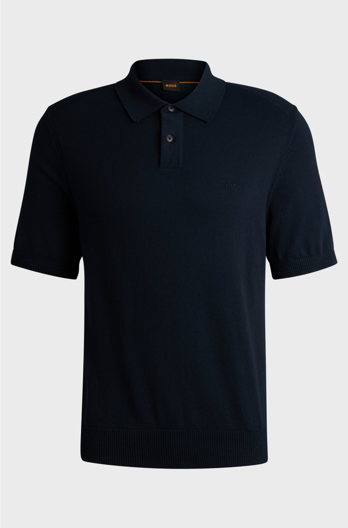Short-sleeved cotton-blend polo sweater with embroidered logo, Dark Blue