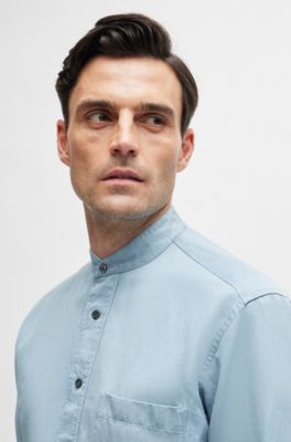 BOSS Regularfit popover shirt in cotton and linen
