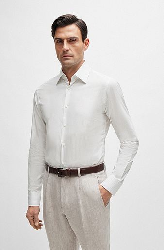 Slim-fit overhemd van gestreepte katoen, Lichtgrijs
