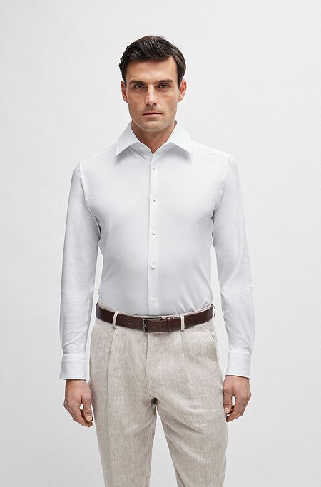Slim-fit shirt in stretch cotton, White