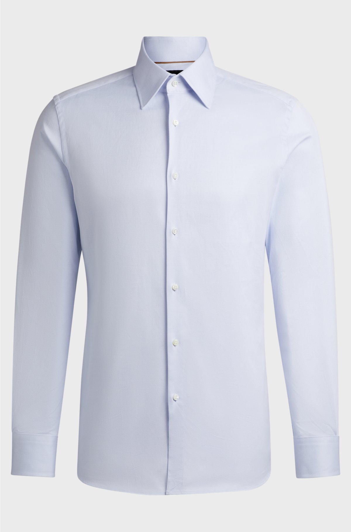 Slim-fit shirt in structured stretch cotton, Light Blue