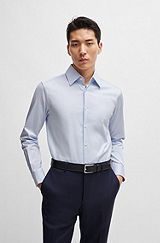 Slim-fit shirt in structured stretch cotton, Light Blue