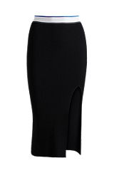 Slim-fit knitted skirt with logo waistband, Black