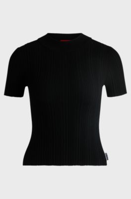 Maglione a coste irregolari con collo a lupetto, Nero