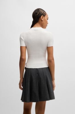 Maglione a coste irregolari con collo a lupetto, Bianco