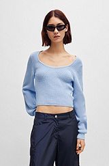 Regular-fit sweater in cotton with logo flag, Light Blue