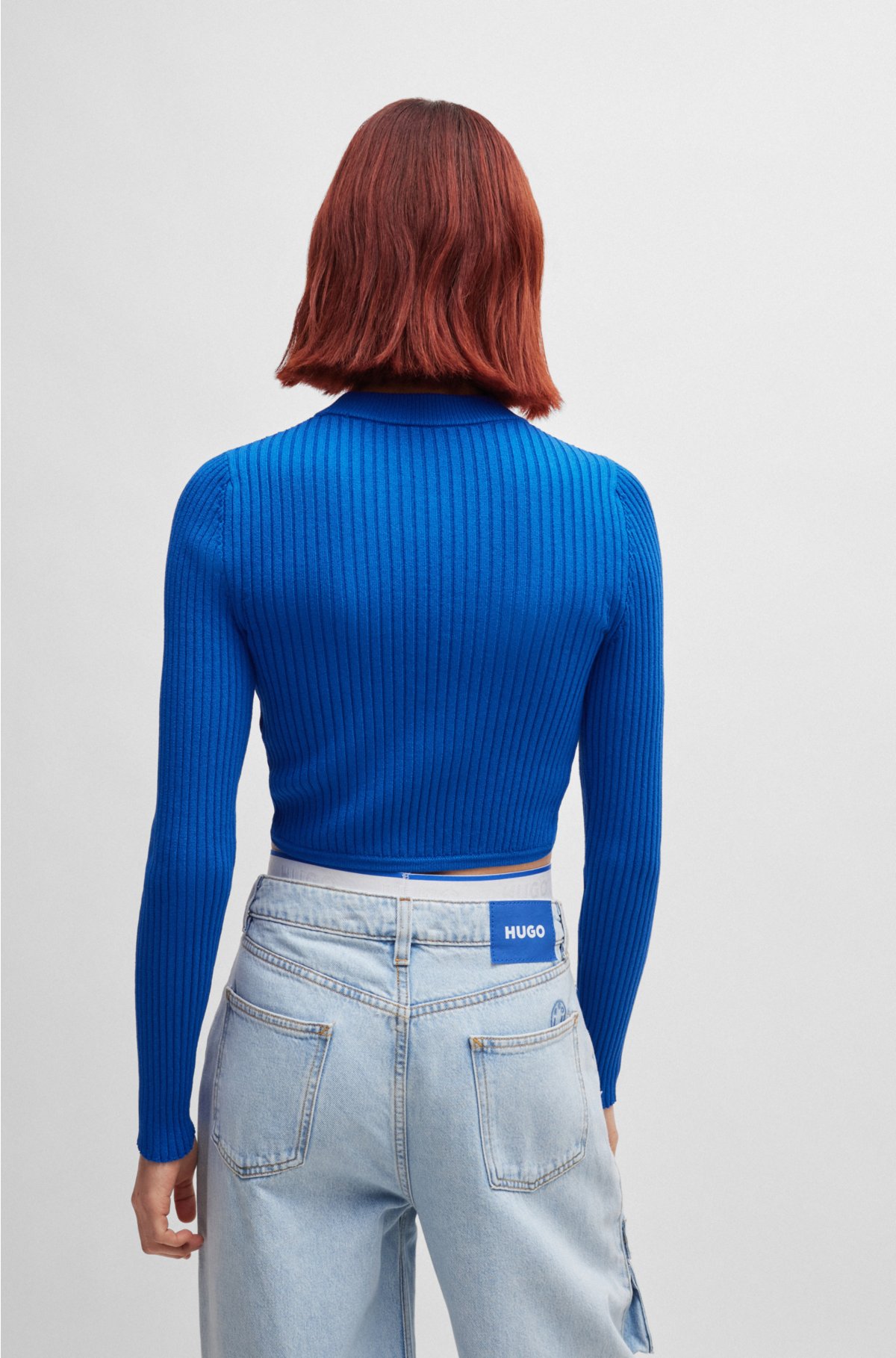 Slim-fit sweater with high-cut hemline, Blue