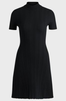 Slim-fit dress in irregular-rib crepe, Black