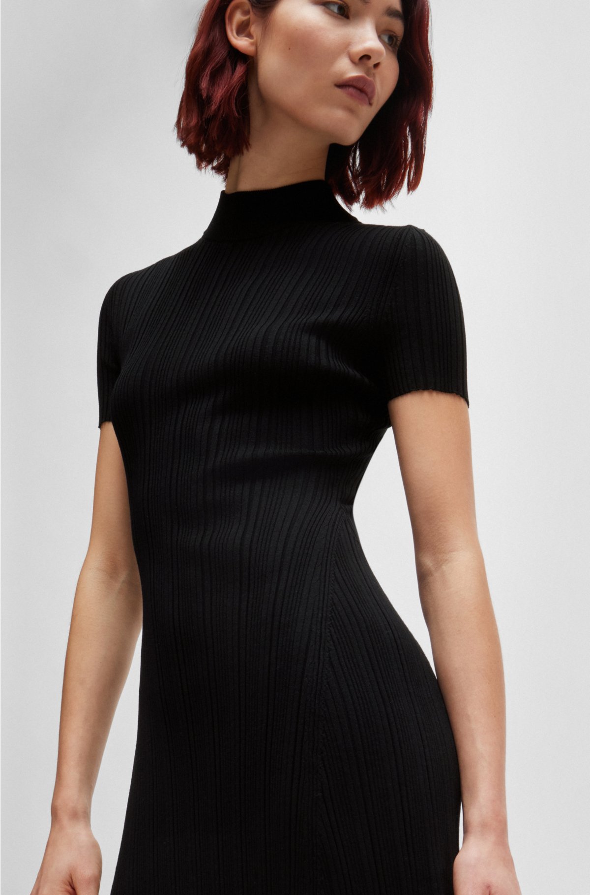 Slim-fit dress in irregular-rib crepe, Black