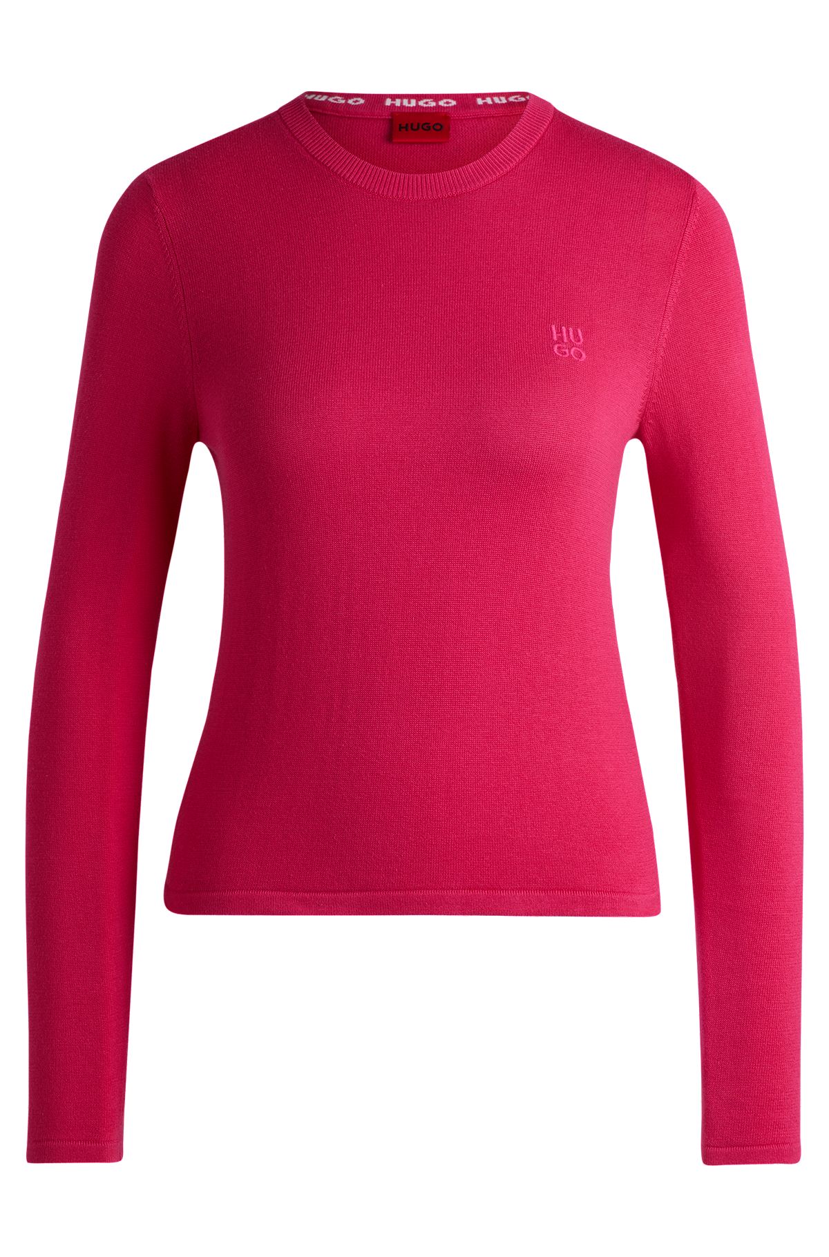 Knitted-cotton sweater with stacked-logo embroidery, Pink