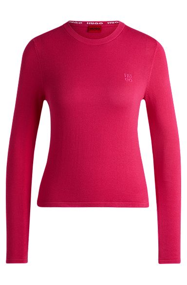 Knitted-cotton sweater with stacked-logo embroidery, Pink