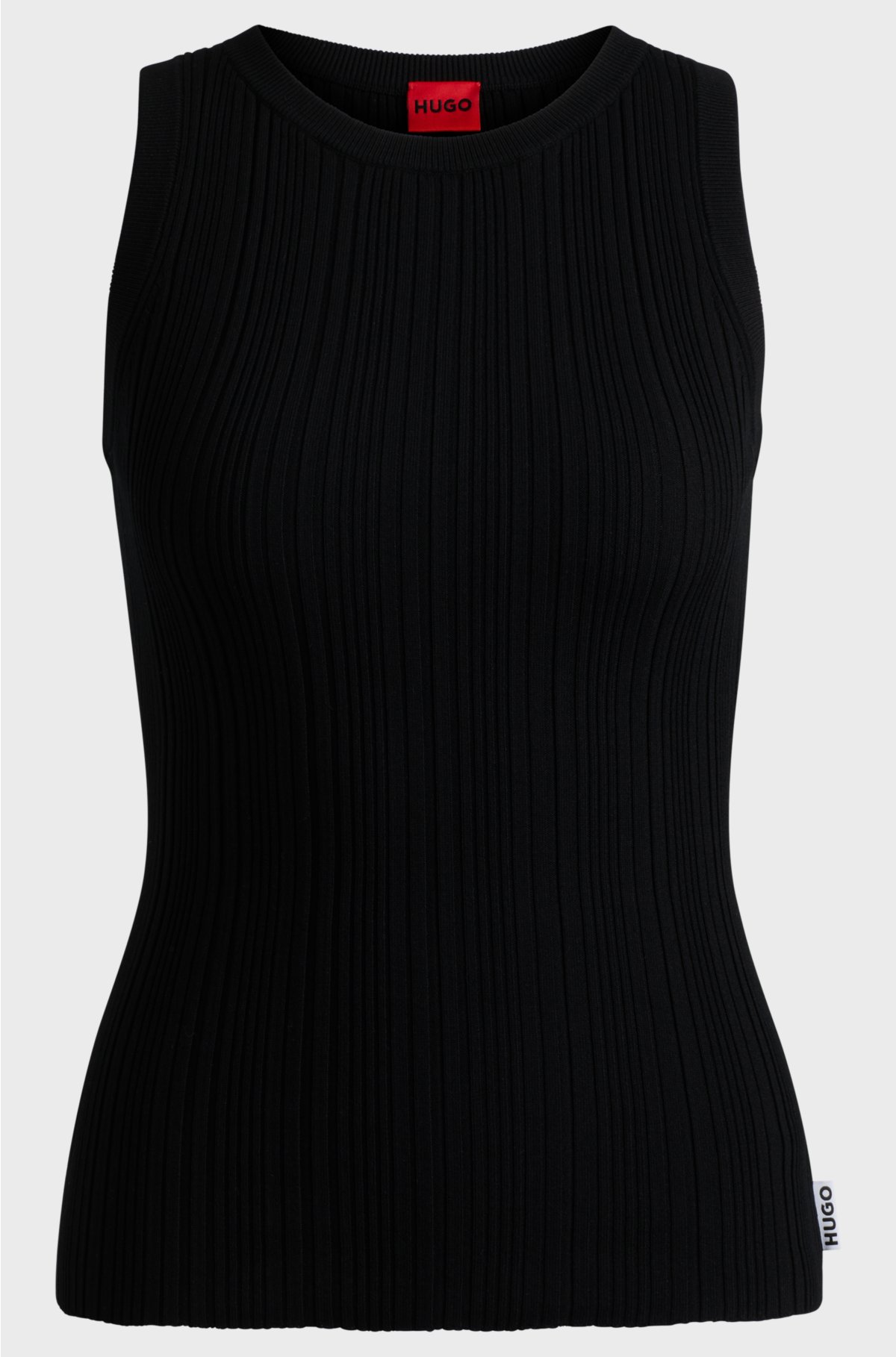 Slim-fit sleeveless top with irregular ribbed structure, Black