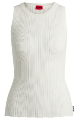 Slim-fit sleeveless top with irregular ribbed structure, White