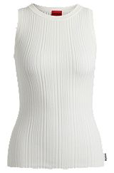 Slim-fit sleeveless top with irregular ribbed structure, White