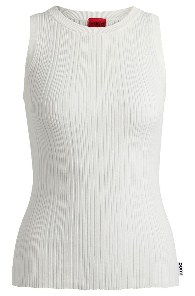 Slim-fit sleeveless top with irregular ribbed structure, White