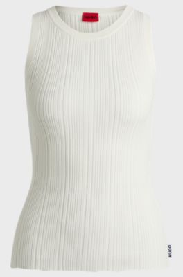 Slim-fit sleeveless top with irregular ribbed structure, White