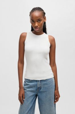 Slim-fit sleeveless top with irregular ribbed structure, White