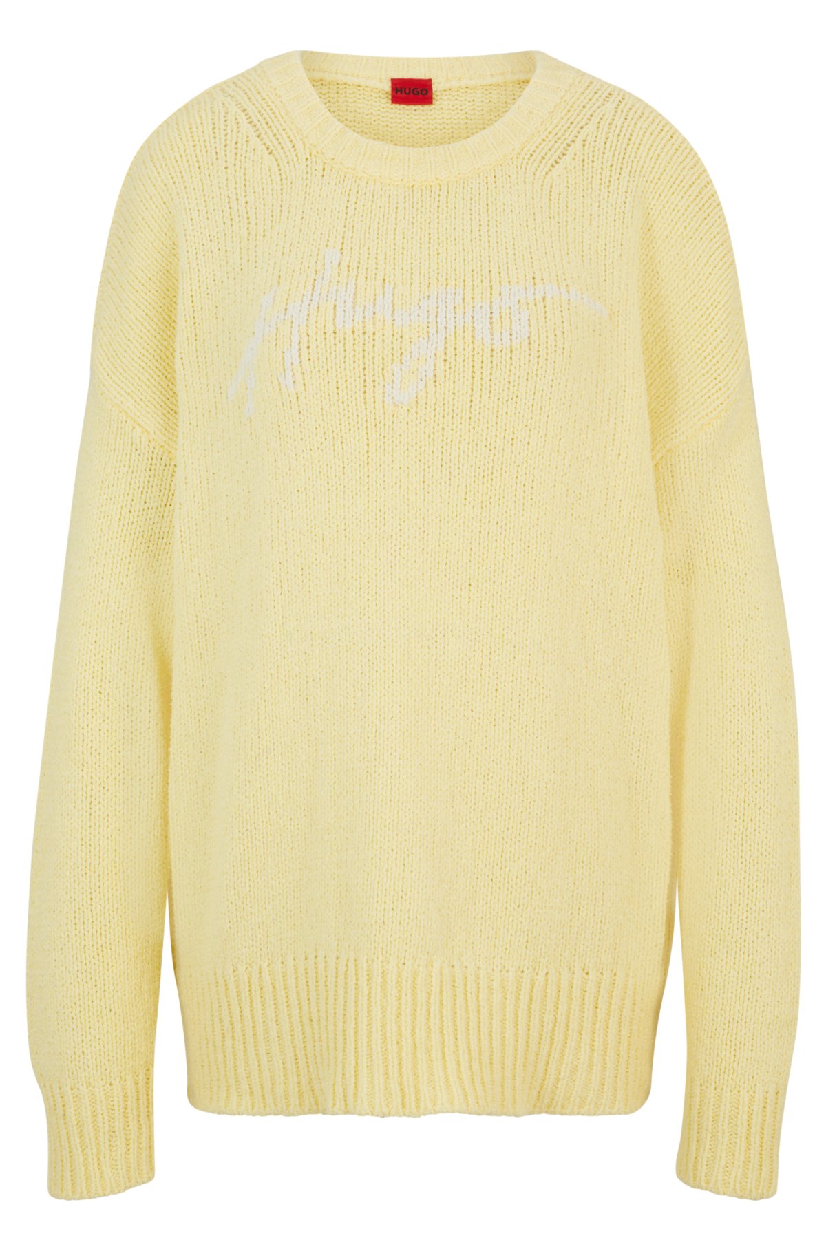 Cotton-blend oversized-fit sweater with handwritten logo , Light Yellow