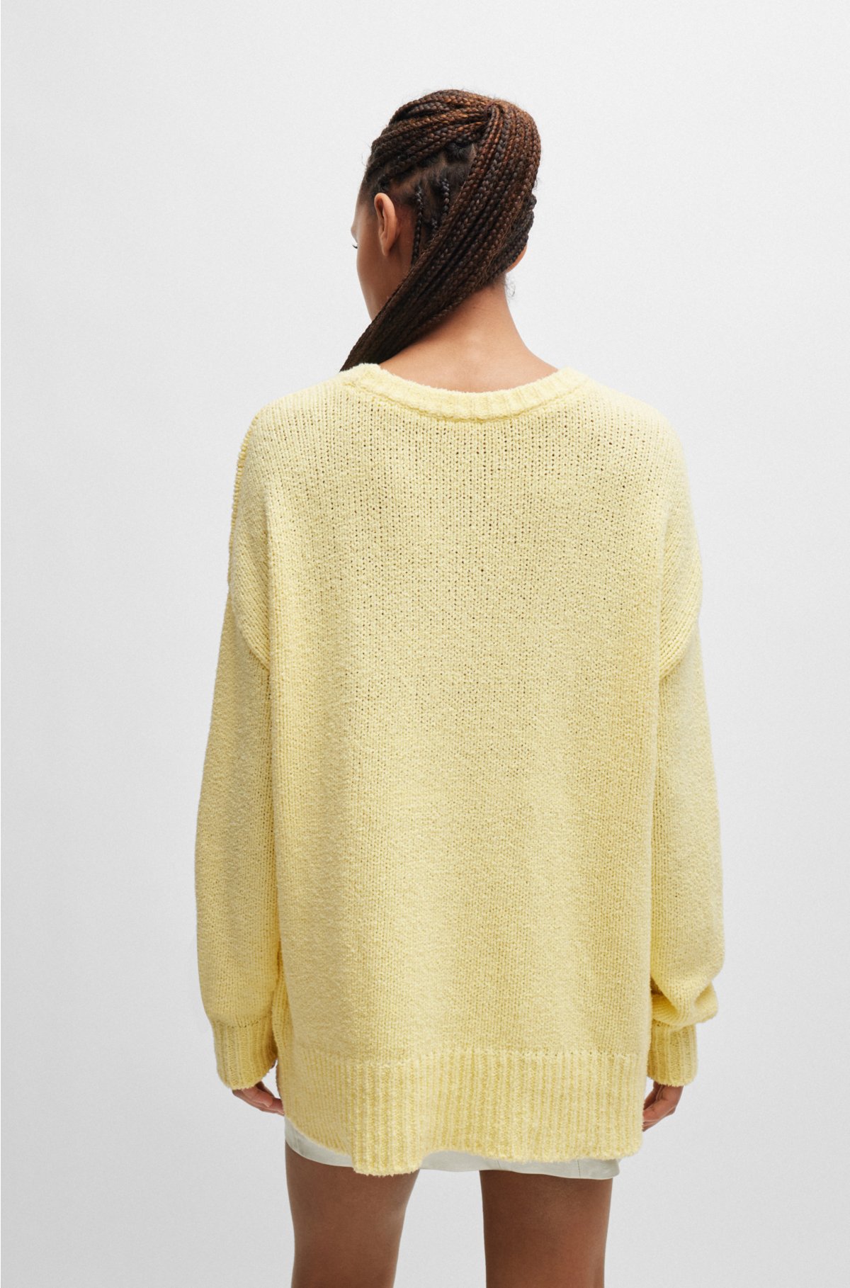 Cotton-blend oversized-fit sweater with handwritten logo , Light Yellow