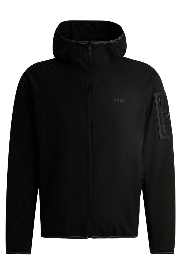 Water-repellent hooded jacket in stretch poplin, Black