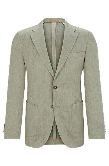 Slim-fit jacket in herringbone linen and silk, Hugo boss