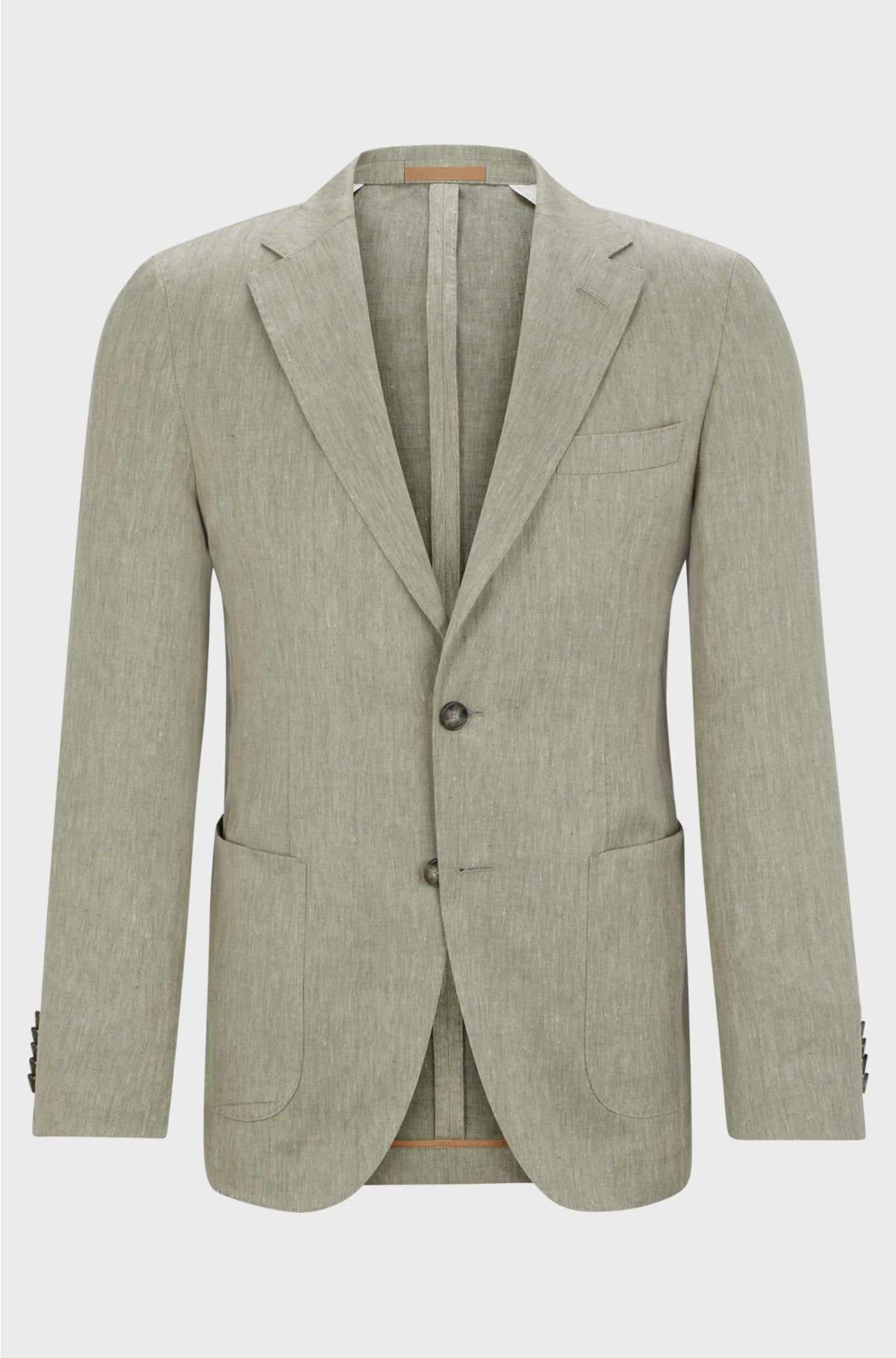 Slim-fit blazer in herringbone linen and silk, Light Green
