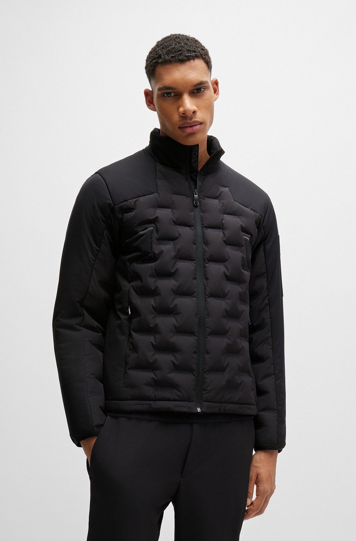 Water-repellent down jacket in printed-bonding fabric, Black