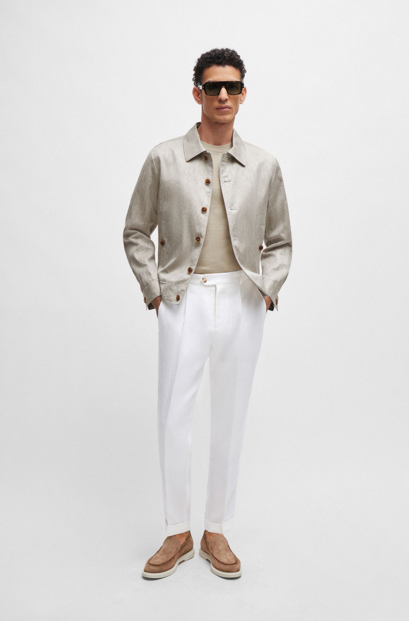 Slim-fit jacket in herringbone linen and silk