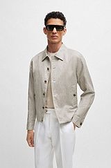 Slim-fit jacket in herringbone linen and silk, Light Beige