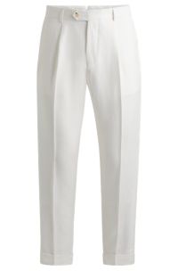 BOSS - Relaxed-Fit Hose aus Leinen und Seide mit Fischgrät-Muster