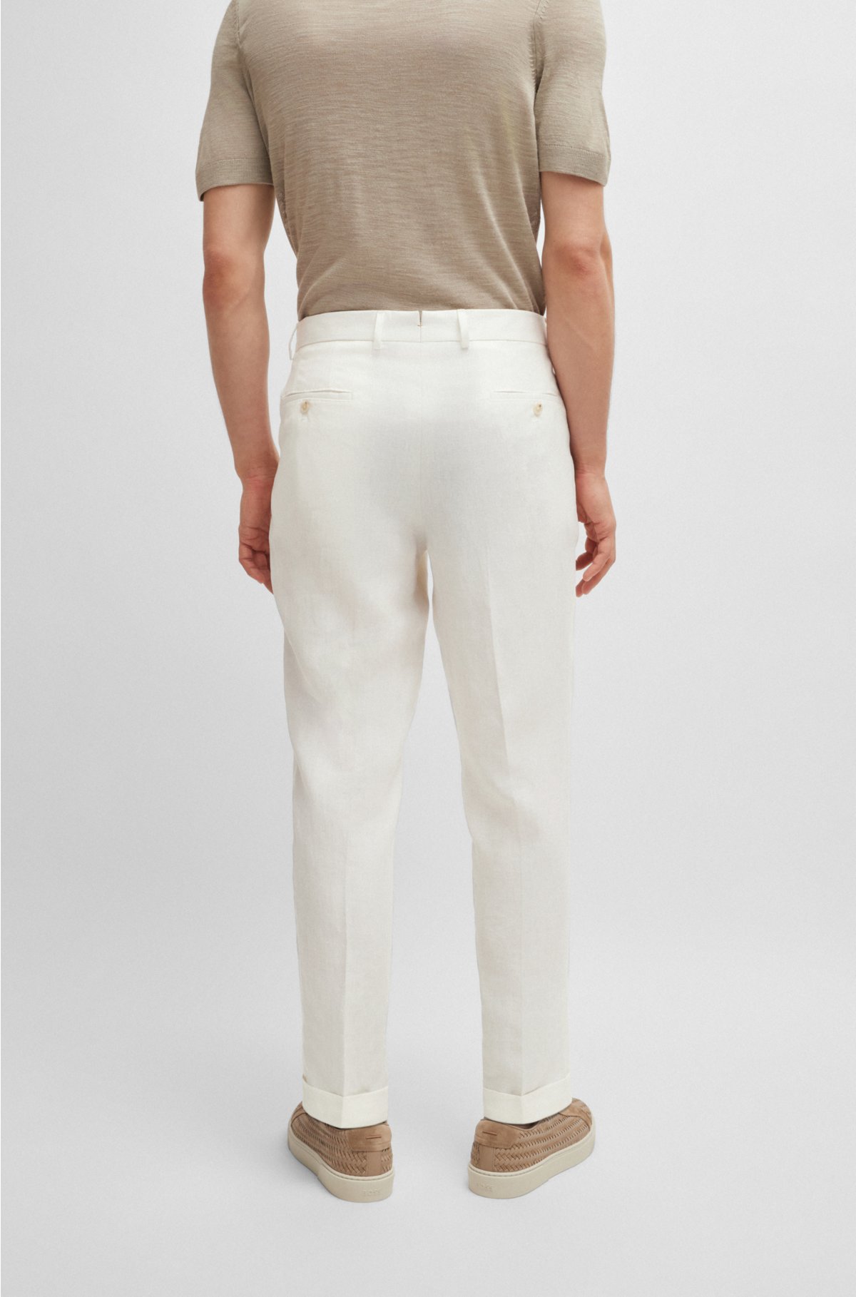 Relaxed-fit trousers in herringbone linen and silk, White