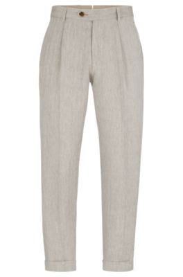 BOSS - Relaxed-fit trousers in herringbone linen and silk