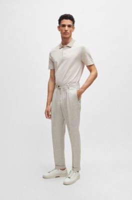 BOSS - Relaxed-Fit Hose aus Leinen und Seide mit Fischgrät-Muster 
