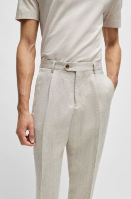 BOSS - Relaxed-Fit Hose aus Leinen und Seide mit Fischgrät-Muster 