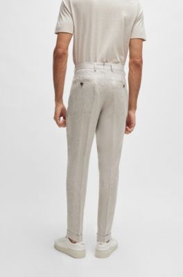 BOSS - Relaxed-Fit Hose aus Leinen und Seide mit Fischgrät-Muster