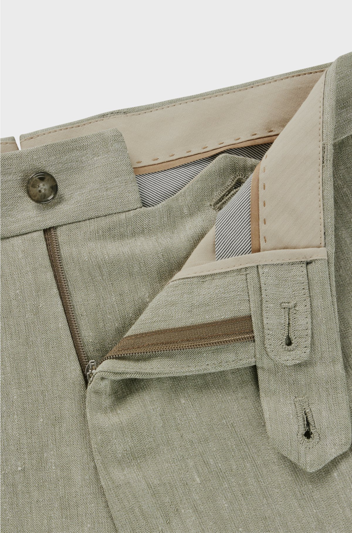 Relaxed-fit trousers in herringbone linen and silk, Light Green